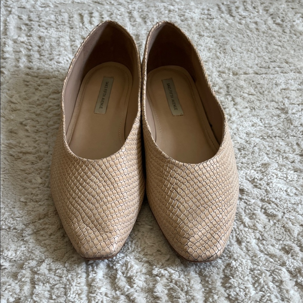 Beige Textured Snake-Embossed Flats